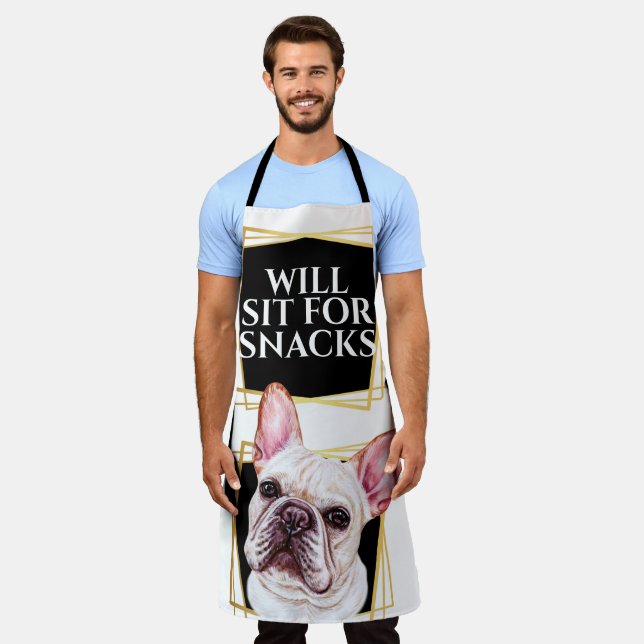 Funny French bulldog sit for snacks watercolor art Apron (Worn)