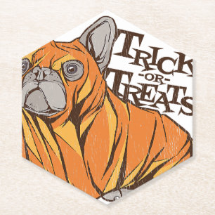 Funny French Bulldog Trick Or Treats Halloween Paper Coaster