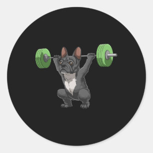 Funny French Bulldog Weightlifting And Bodybuildin Classic Round Sticker