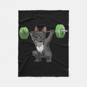 Funny French Bulldog Weightlifting And Bodybuildin Fleece Blanket