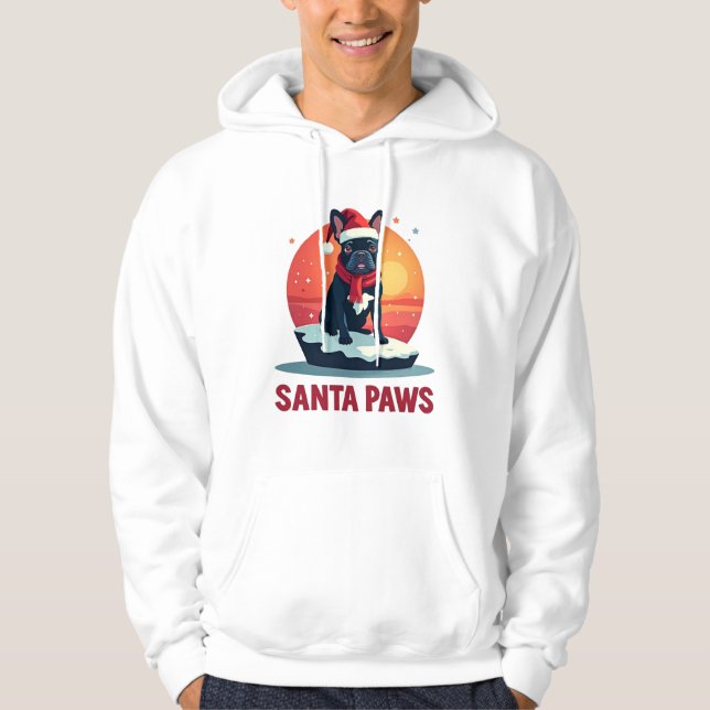 Funny French Bulldog Winter Sunset Art with Santa  Hoodie (Front)