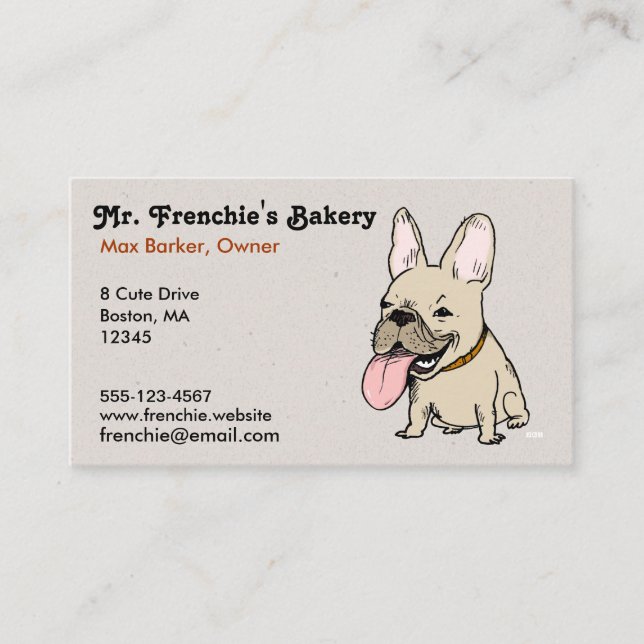 Funny French Bulldog with Huge Tongue Sticking Out Business Card (Front)