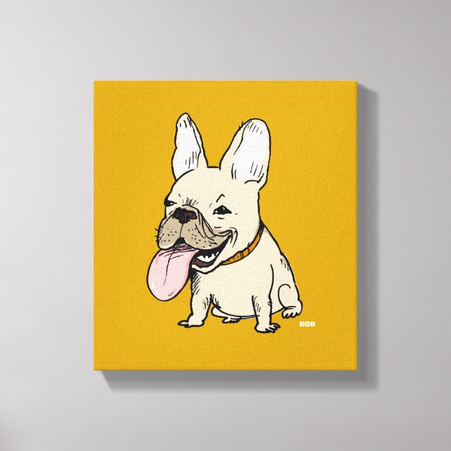 Funny French Bulldog with Huge Tongue Sticking Out Canvas Print (Front)