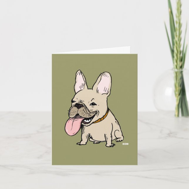 Funny French Bulldog with Huge Tongue Sticking Out Card (Front)