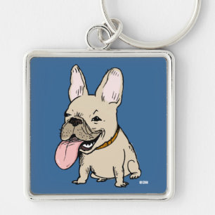 Funny French Bulldog with Huge Tongue Sticking Out Key Ring