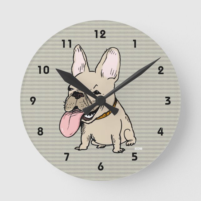 Funny French Bulldog with Huge Tongue Sticking Out Round Clock (Front)