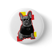 Funny French Bulldog With Pixel Sunglasses Button 