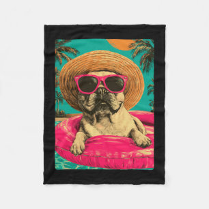 Funny French Bulldog With Sunglasses Cute Dog Pool Fleece Blanket