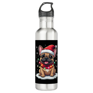 Funny French Bulldogs Christmas Santa Hat Lights S 710 Ml Water Bottle