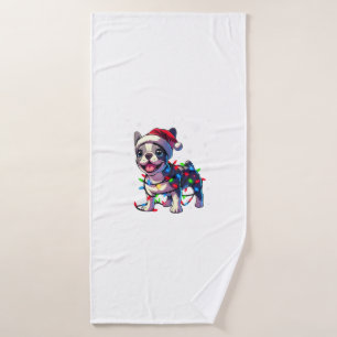 Funny French Bulldogs Christmas Santa Hat Lights S Bath Towel