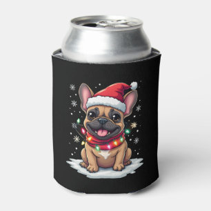 Funny French Bulldogs Christmas Santa Hat Lights S Can Cooler
