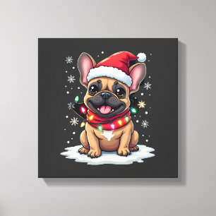 Funny French Bulldogs Christmas Santa Hat Lights S Canvas Print
