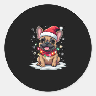 Funny French Bulldogs Christmas Santa Hat Lights S Classic Round Sticker