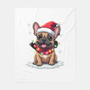 Funny French Bulldogs Christmas Santa Hat Lights S Fleece Blanket
