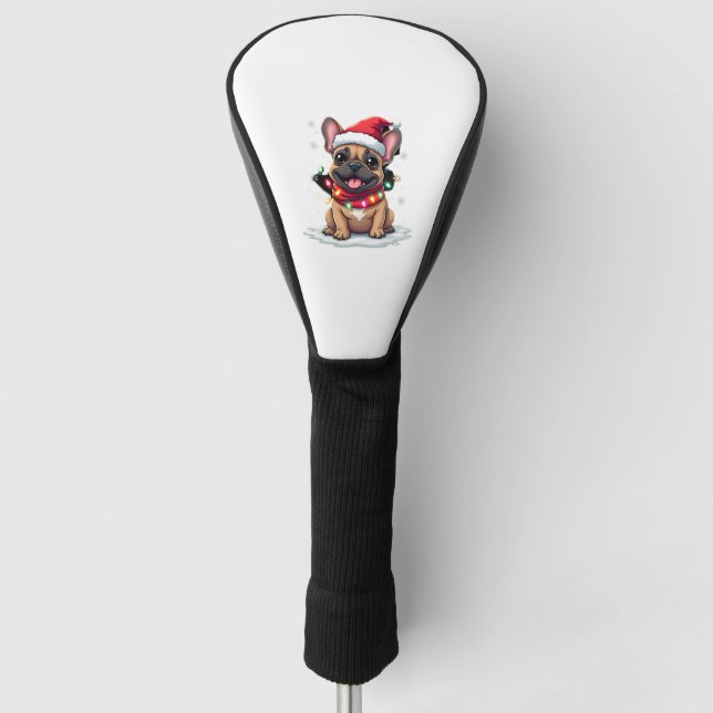 Funny French Bulldogs Christmas Santa Hat Lights S Golf Head Cover (Front)