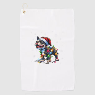 Funny French Bulldogs Christmas Santa Hat Lights S Golf Towel