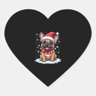Funny French Bulldogs Christmas Santa Hat Lights S Heart Sticker
