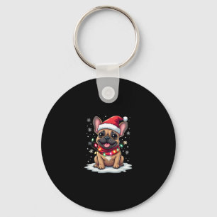 Funny French Bulldogs Christmas Santa Hat Lights S Key Ring