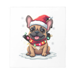 Funny French Bulldogs Christmas Santa Hat Lights S Notepad