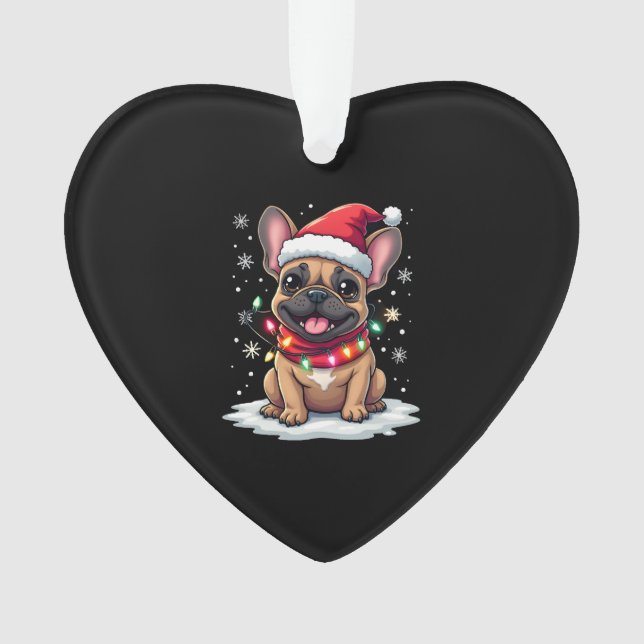 Funny French Bulldogs Christmas Santa Hat Lights S Ornament (Front)
