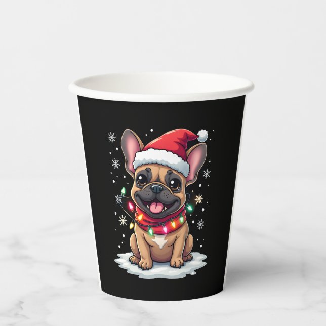 Funny French Bulldogs Christmas Santa Hat Lights S Paper Cups (Front)