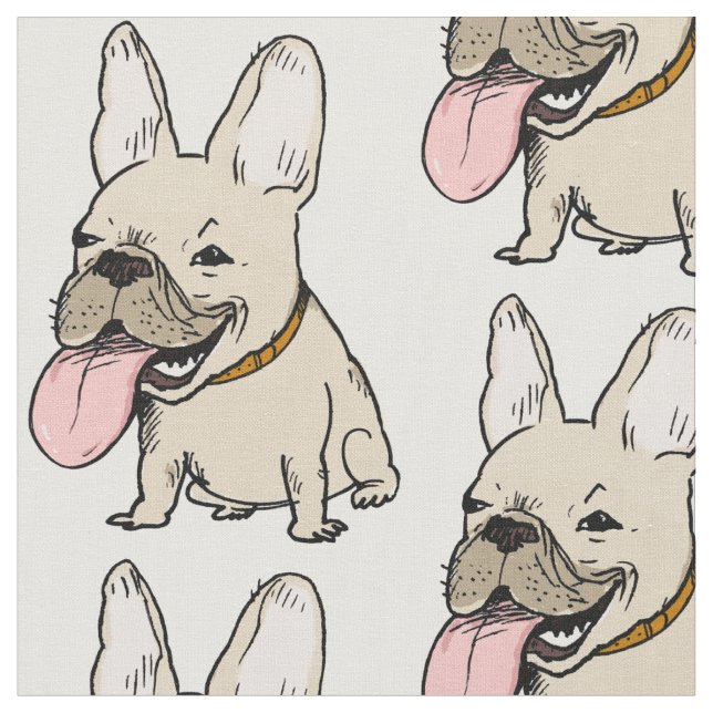 Funny French Bulldogs Patterned Frenchie Lover's Fabric (Close Up)