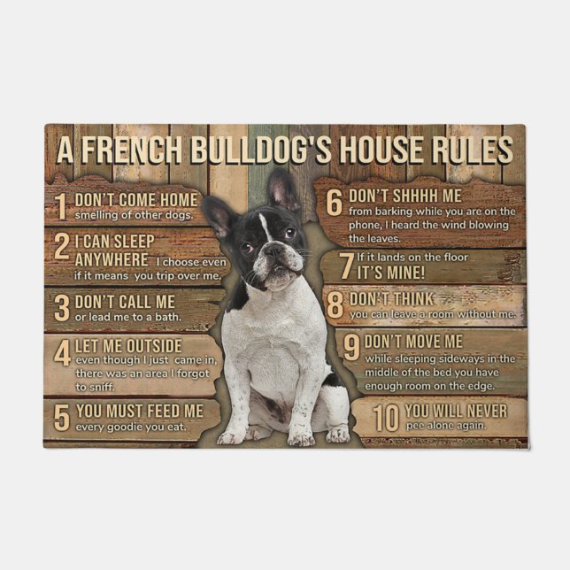 Funny French Bulldogs Welcome Doormat, Bulldog Mat (Front)