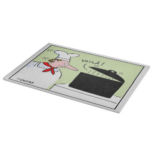 Funny French Chef with Moustache and Hat Cartoon Cutting Board