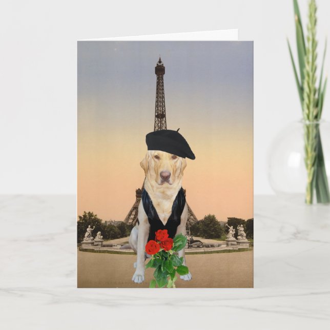 Funny French Dog/Lab Valentine Holiday Card (Front)
