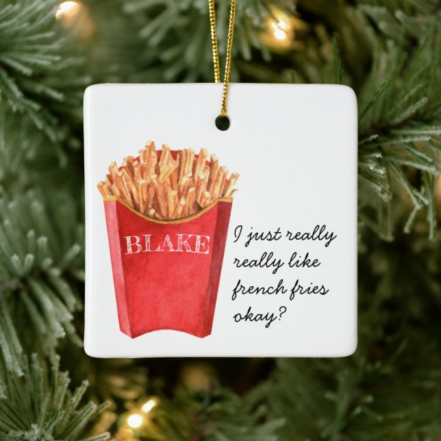 Funny French Fries | Monogram Christmas Ceramic Ornament (Tree)