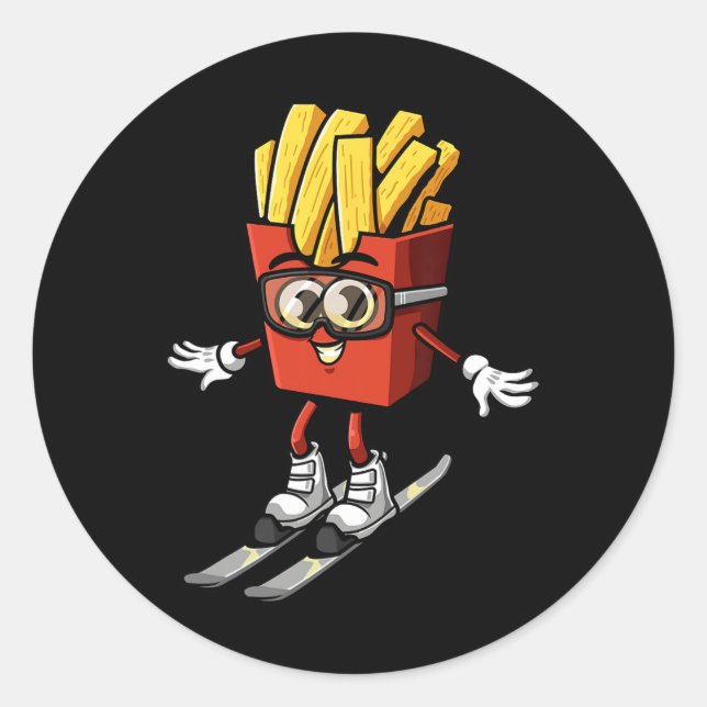 Funny French Fry Ski Potato Fries Skiing Instructo Classic Round Sticker (Front)