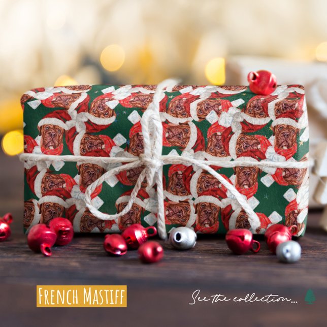 Funny French Mastiff Christmas Pattern Wrapping Paper (Creator Uploaded)