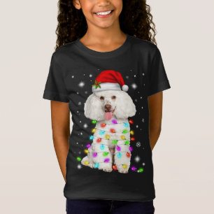 Funny French Poodle Dog Santa Hat Christmas Lights T-Shirt