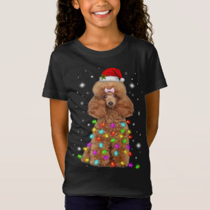 Funny French Poodle Dog Santa Hat Christmas Lights T-Shirt