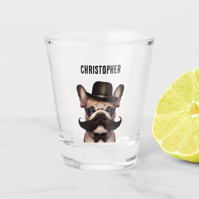 Funny Frenchie Barkeep Custom Shot Glass (Front)