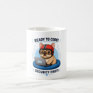 Funny Frenchie Coder Cybersecurity Dog Sticker Coffee Mug