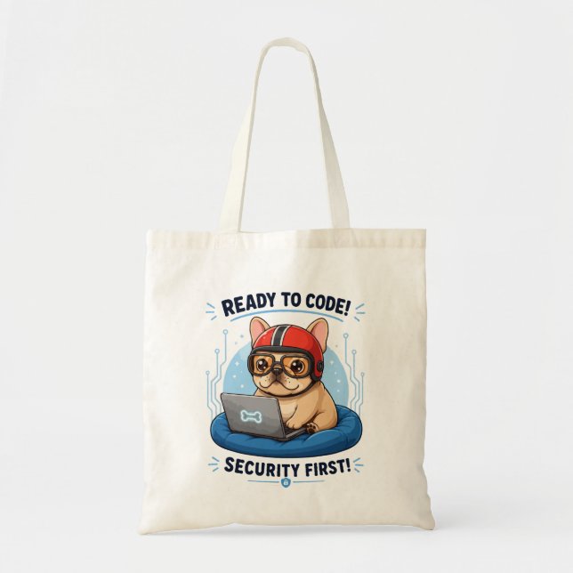 Funny Frenchie Coder Cybersecurity Dog Sticker Tote Bag (Front)