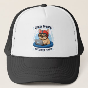 Funny Frenchie Coder Cybersecurity Dog Sticker Trucker Hat