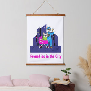  Funny Frenchies in the City   Cute Cartoon French Hanging Tapestry