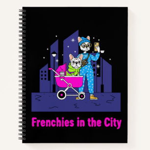 Funny Frenchies in the City   Cute Cartoon French Notebook