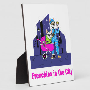 Funny Frenchies in the City Cute Cartoon French Plaque