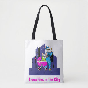  Funny Frenchies in the City   Cute Cartoon French Tote Bag