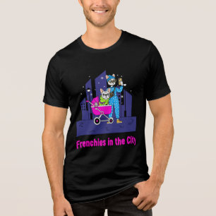 Funny Frenchies in the City Cute Cartoon French Tri-Blend Shirt