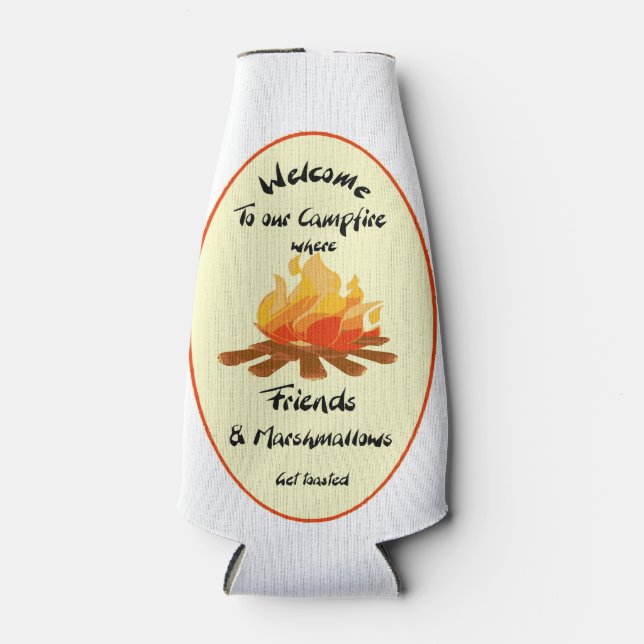 Funny Friend Marshmallow Camping Quote Bottle Cooler (Front)