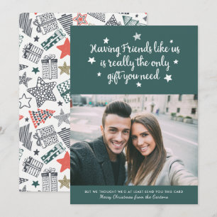 Funny Friends Modern Christmas Photo Green Holiday Card