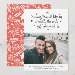 Funny Friends Modern Christmas Photo White Holiday Card