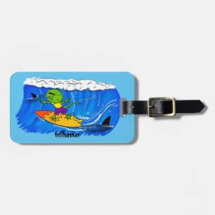Funny frill neck lizard surfing luggage tag. tag