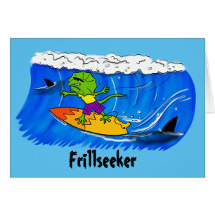 Funny frilled neck lizard surfing.