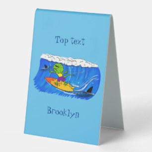 Funny frilled neck lizard surfing cartoon