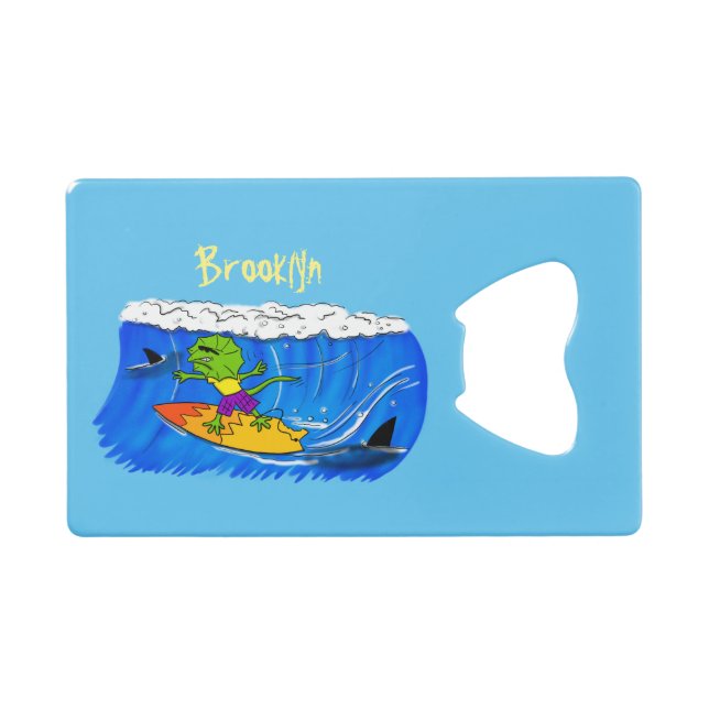 Funny frilled neck lizard surfing cartoon (Front (Horizontal))